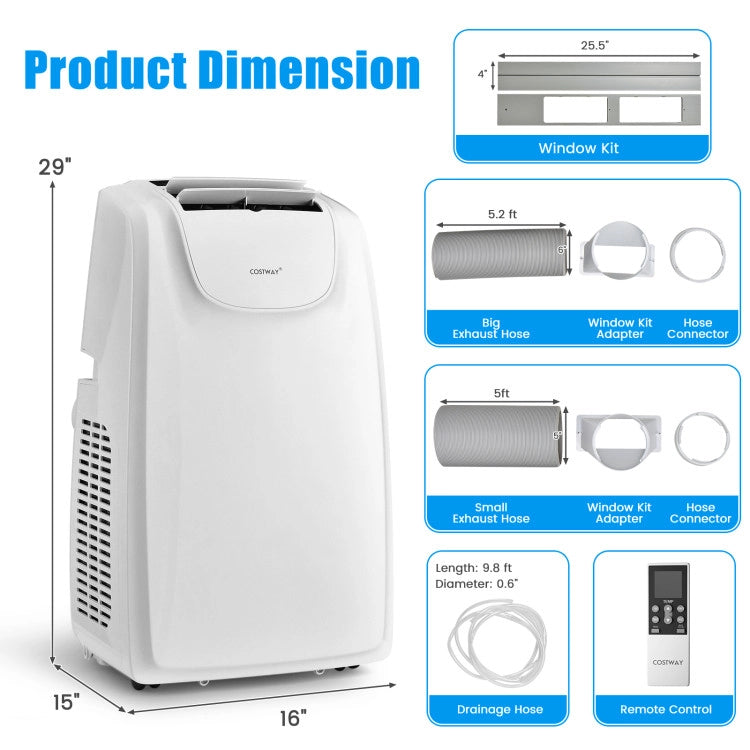 11500 BTU 3-in-1 Portable Air Conditioner Powerful AC Unit with Dual Hose and Remote Control