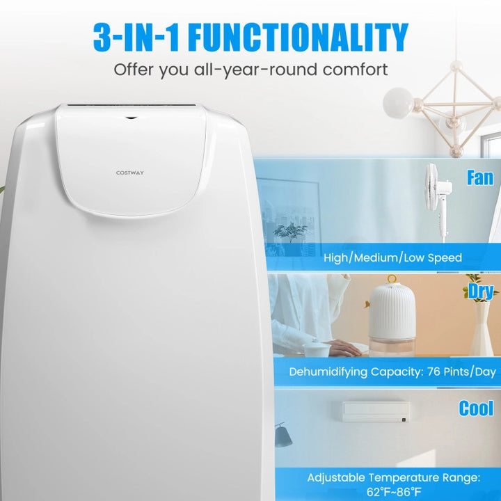 11500 BTU 3-in-1 Portable Air Conditioner Powerful AC Unit with Dual Hose and Remote Control