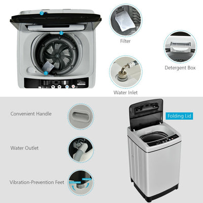 11 LBS Portable Full-Automatic Washing Machine Compact 1.5 Cubic Feet Laundry Washer Spin with LED Display