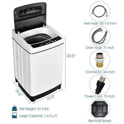 11 LBS Portable Full-Automatic Washing Machine Compact 1.5 Cubic Feet Laundry Washer Spin with LED Display