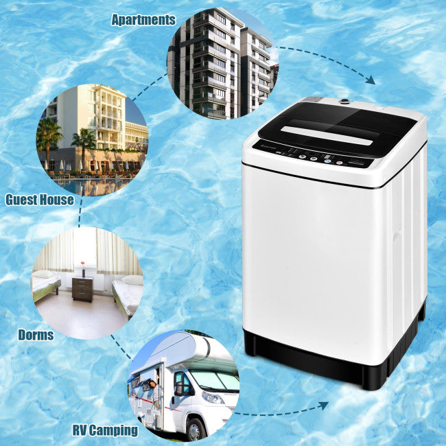 11 LBS Portable Full-Automatic Washing Machine Compact 1.5 Cubic Feet Laundry Washer Spin with LED Display