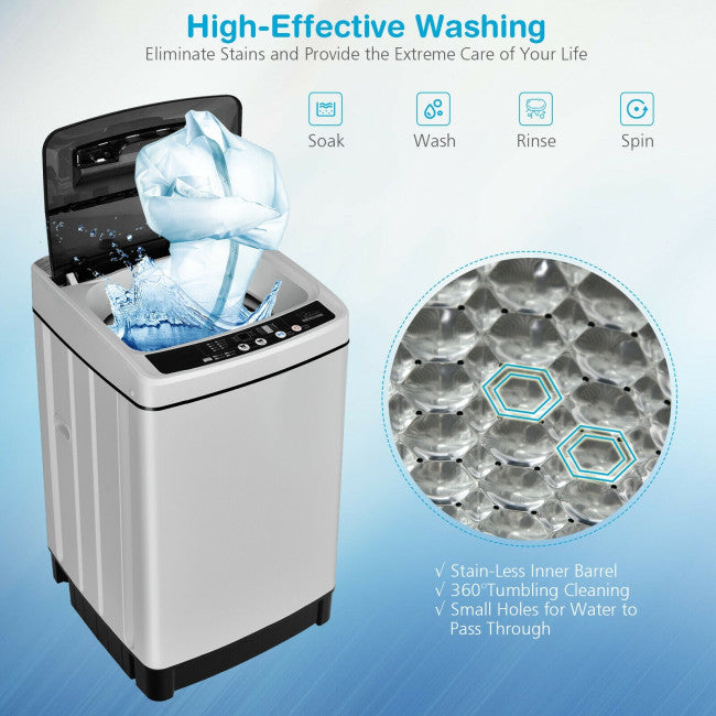 11 LBS Portable Full-Automatic Washing Machine Compact 1.5 Cubic Feet Laundry Washer Spin with LED Display