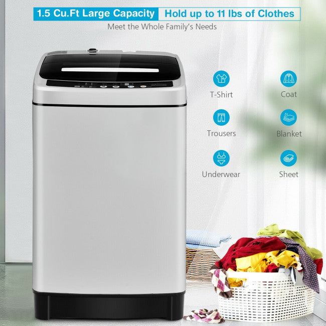 11 LBS Portable Full-Automatic Washing Machine Compact 1.5 Cubic Feet Laundry Washer Spin with LED Display