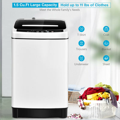 11 LBS Portable Full-Automatic Washing Machine Compact 1.5 Cubic Feet Laundry Washer Spin with LED Display