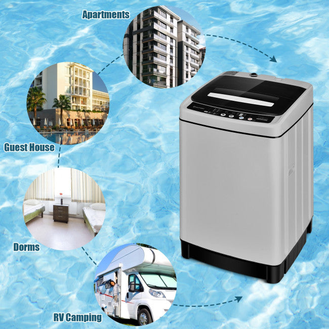 11 LBS Portable Full-Automatic Washing Machine Compact 1.5 Cubic Feet Laundry Washer Spin with LED Display
