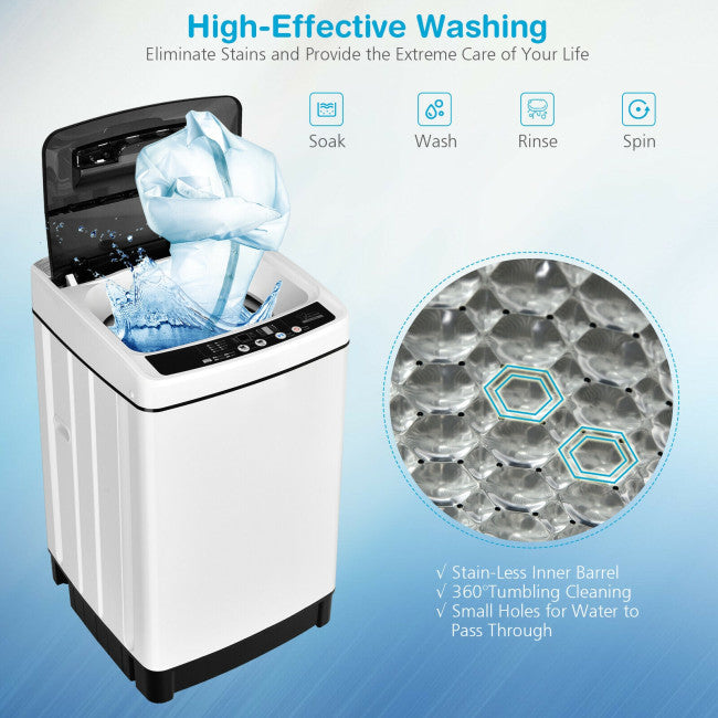 11 LBS Portable Full-Automatic Washing Machine Compact 1.5 Cubic Feet Laundry Washer Spin with LED Display