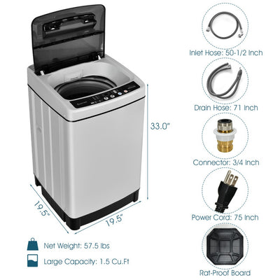 11 LBS Portable Full-Automatic Washing Machine Compact 1.5 Cubic Feet Laundry Washer Spin with LED Display