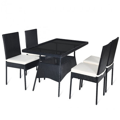 5 Pcs Outdoor Patio Rattan Dining Set