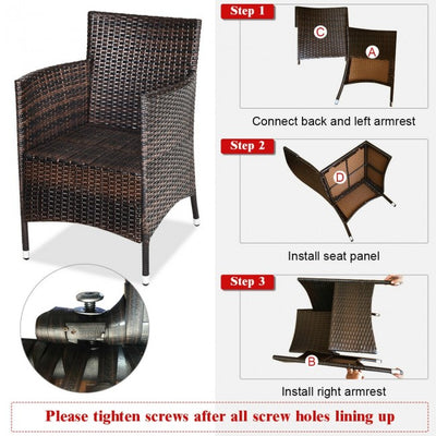 3 Pieces Patio Wicker Rattan Furniture Conversation Set with Coffee Table and Cushion