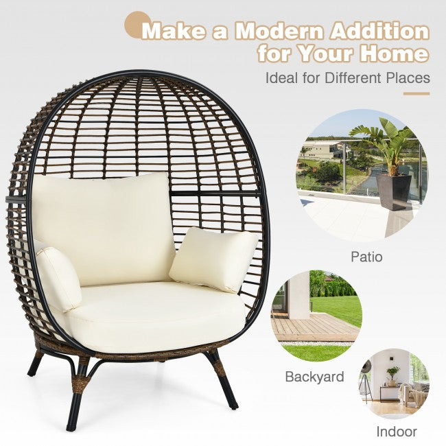 Oversized Outdoor Patio Rattan Egg Chair Wicker Lounge Chair Basket Chair with 4 Cushions