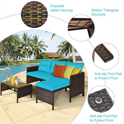 3 Piece Outdoor Patio Corner Rattan Sofa Set