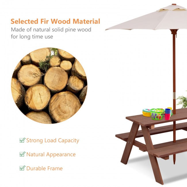 4-Seat Outdoor Picnic Table Bench with Umbrella