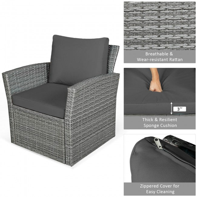 4 Pcs Patio Rattan Furniture Sofa Table Set with Storage Shelf Cushion