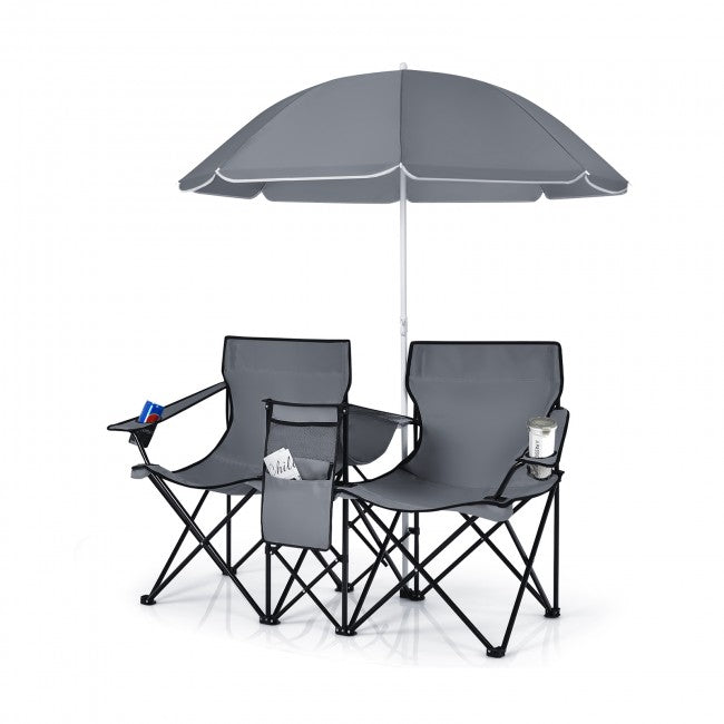 2 Pcs Portable Folding Picnic Chairs With Umbrella