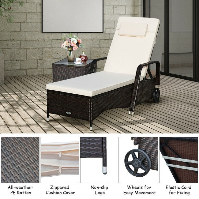 Outdoor Cushioned Recliner with Adjustable Backrest