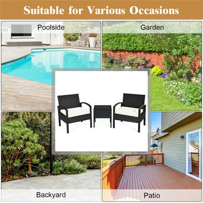 3 Pieces Outdoor Rattan Patio Conversation Set with Seat Cushions