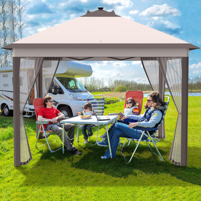 11 x 11 Feet Outdoor Height Adjustable Gazebo Patio Foldable Canopy Tent with Solar LED Light