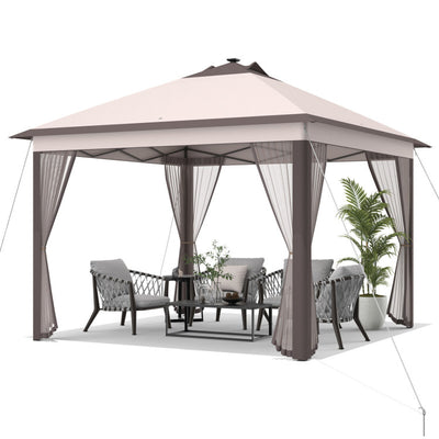 11 x 11 Feet Outdoor Height Adjustable Gazebo Patio Foldable Canopy Tent with Solar LED Light