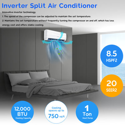 12000BTU Mini Split Air Conditioner 115V 20 SEER Wall-Mounted Ductless AC Unit with Pre-Charged Condenser and Heat Pump