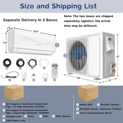 12000BTU Mini Split Air Conditioner 115V 20 SEER Wall-Mounted Ductless AC Unit with Pre-Charged Condenser and Heat Pump