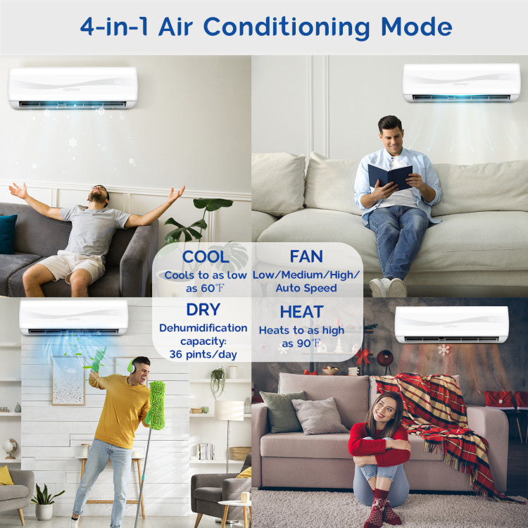 12000BTU Mini Split Air Conditioner 115V 20 SEER Wall-Mounted Ductless AC Unit with Pre-Charged Condenser and Heat Pump