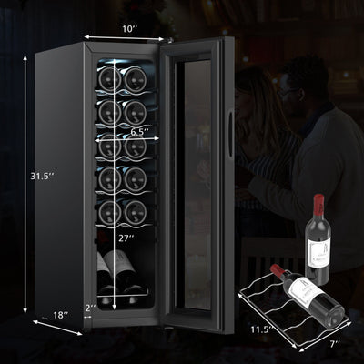 12 Bottle Compressor Wine Cooler Refrigerator Freestanding Wine Cellar Fridge with Memory Functions and LED Lights