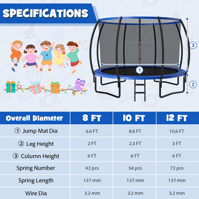 12FT ASTM Approved Trampolines Outdoor Large Recreational Trampoline with Enclosure Net and Safety Pad for Kids Youth Adults