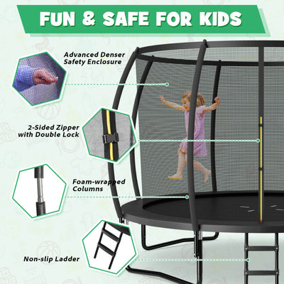 12FT ASTM Approved Trampolines Outdoor Large Recreational Trampoline with Enclosure Net and Safety Pad for Kids Youth Adults