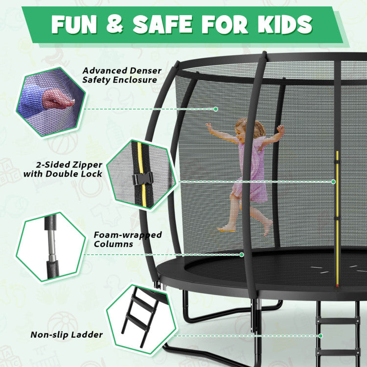 12FT ASTM Approved Trampolines Outdoor Large Recreational Trampoline with Enclosure Net and Safety Pad for Kids Youth Adults