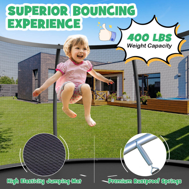 12FT ASTM Approved Trampolines Outdoor Large Recreational Trampoline with Enclosure Net and Safety Pad for Kids Youth Adults