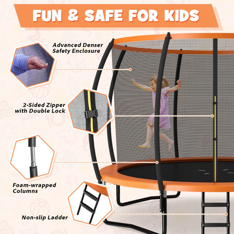 12FT ASTM Approved Trampolines Outdoor Large Recreational Trampoline with Enclosure Net and Safety Pad for Kids Youth Adults