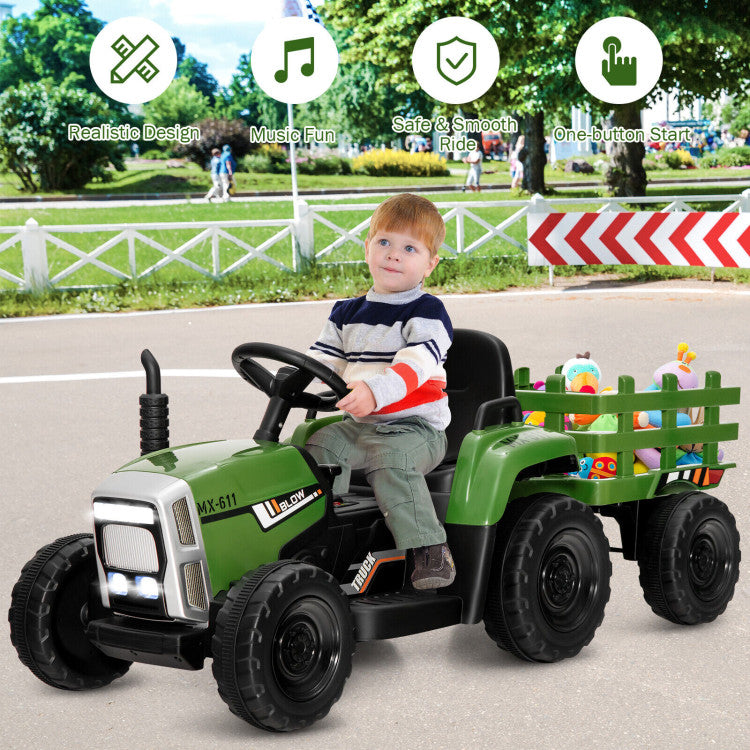12V Battery Powered Ride On Tractor Electric Vehicle Toy Car with 3-Gear-Shift Ground Loader and Remote Control-Canada Only