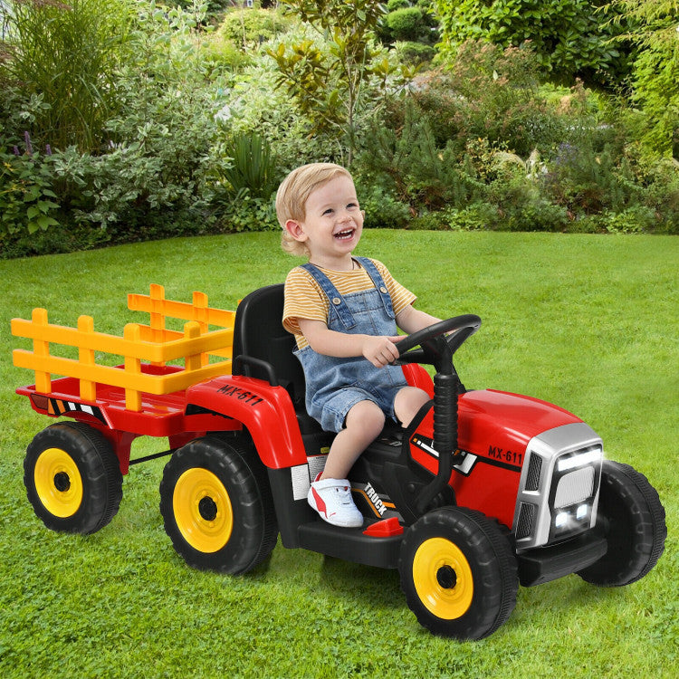12V Battery Powered Ride On Tractor Electric Vehicle Toy Car with 3-Gear-Shift Ground Loader and Remote Control-Canada Only