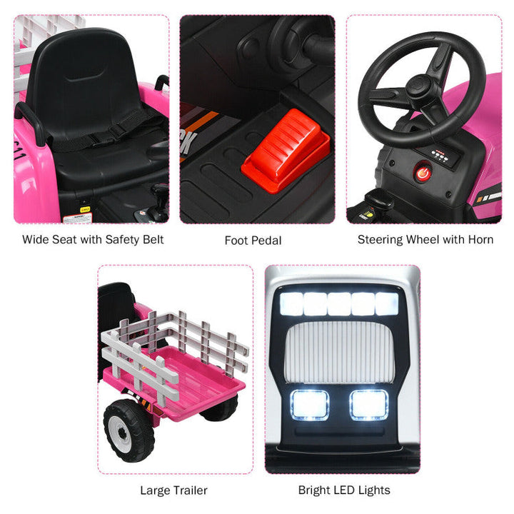 12V Battery Powered Ride On Tractor Electric Vehicle Toy Car with 3-Gear-Shift Ground Loader and Remote Control-Canada Only