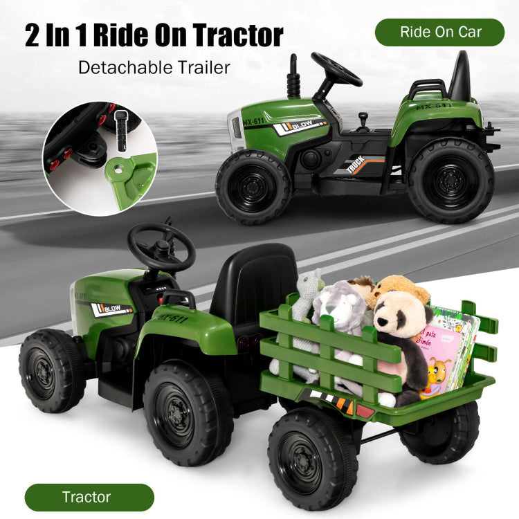 12V Battery Powered Ride On Tractor Electric Vehicle Toy Car with 3-Gear-Shift Ground Loader and Remote Control-Canada Only