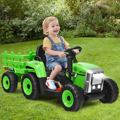 12V Battery Powered Ride On Tractor Electric Vehicle Toy Car with 3-Gear-Shift Ground Loader and Remote Control