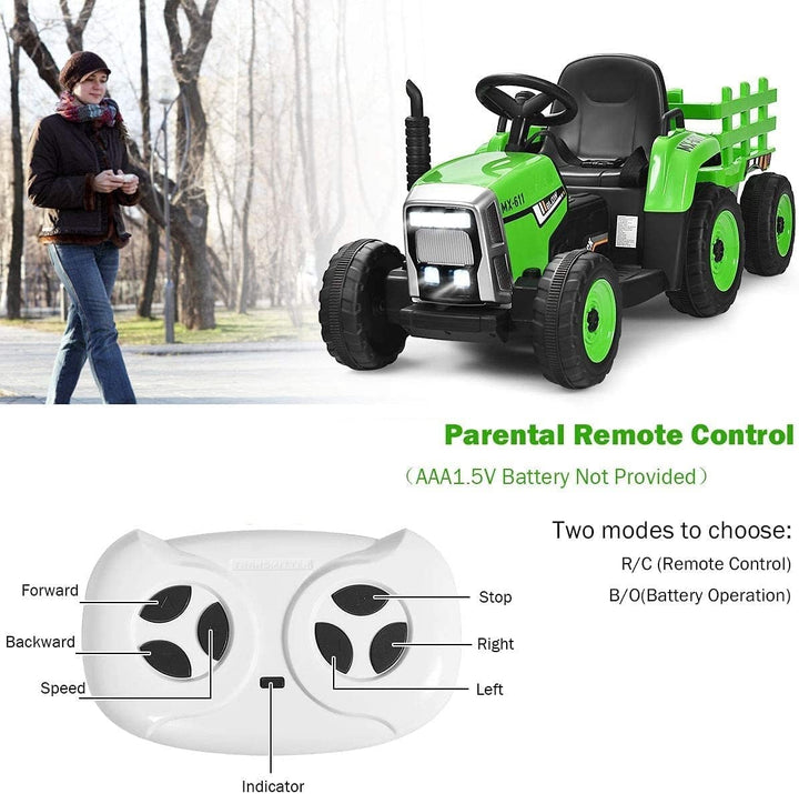 12V Battery Powered Ride On Tractor Electric Vehicle Toy Car with 3-Gear-Shift Ground Loader and Remote Control-Canada Only