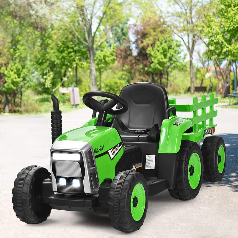 12V Battery Powered Ride On Tractor Electric Vehicle Toy Car with 3-Gear-Shift Ground Loader and Remote Control