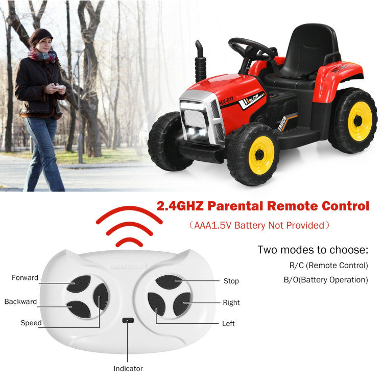 12V Battery Powered Ride On Tractor Electric Vehicle Toy Car with 3-Gear-Shift Ground Loader and Remote Control-Canada Only