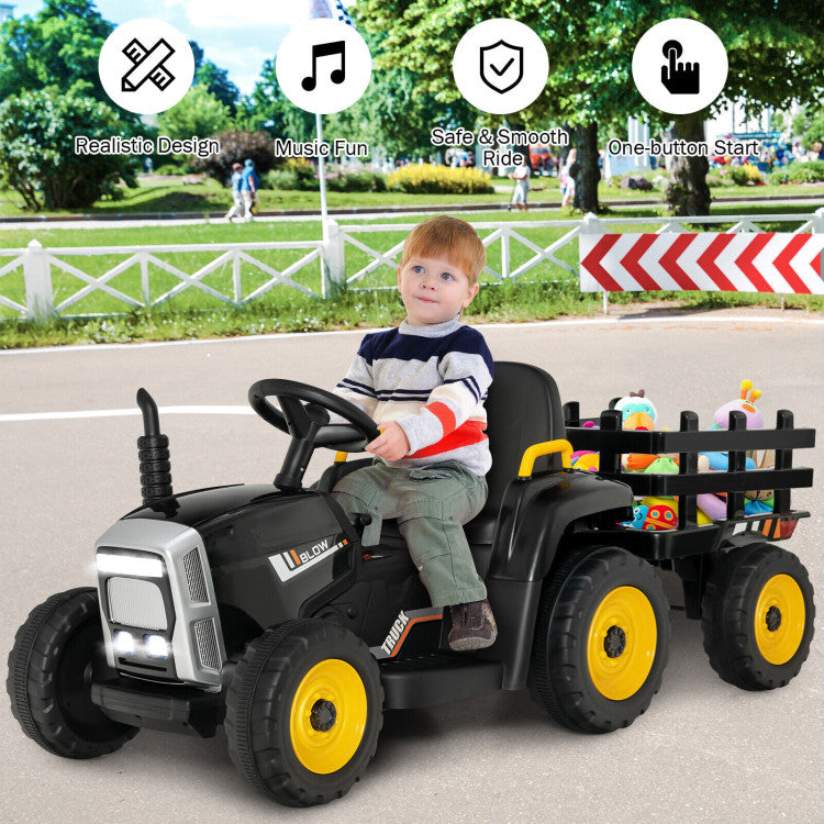 12V Battery Powered Ride On Tractor Electric Vehicle Toy Car with 3-Gear-Shift Ground Loader and Remote Control-Canada Only