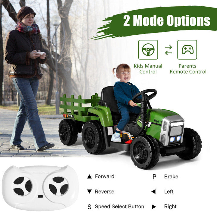 12V Battery Powered Ride On Tractor Electric Vehicle Toy Car with 3-Gear-Shift Ground Loader and Remote Control-Canada Only