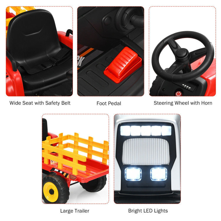 12V Battery Powered Ride On Tractor Electric Vehicle Toy Car with 3-Gear-Shift Ground Loader and Remote Control-Canada Only
