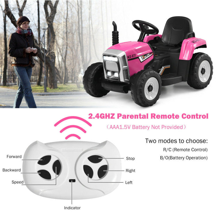 12V Battery Powered Ride On Tractor Electric Vehicle Toy Car with 3-Gear-Shift Ground Loader and Remote Control-Canada Only
