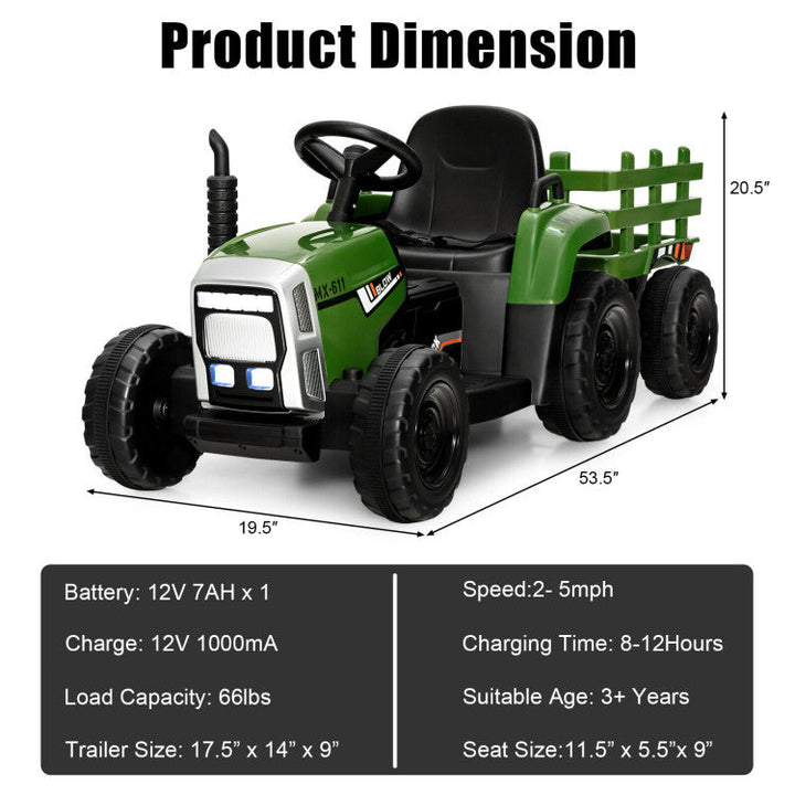 12V Battery Powered Ride On Tractor Electric Vehicle Toy Car with 3-Gear-Shift Ground Loader and Remote Control-Canada Only