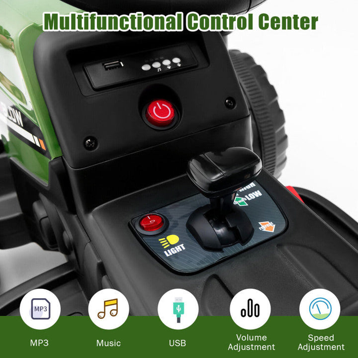 12V Battery Powered Ride On Tractor Electric Vehicle Toy Car with 3-Gear-Shift Ground Loader and Remote Control-Canada Only