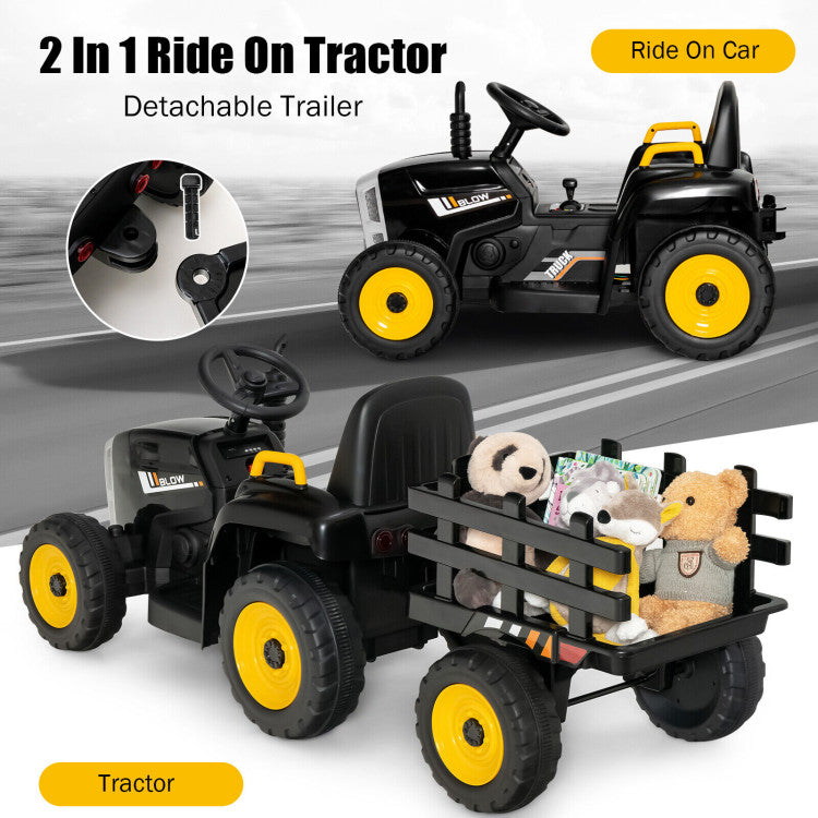 12V Battery Powered Ride On Tractor Electric Vehicle Toy Car with 3-Gear-Shift Ground Loader and Remote Control-Canada Only