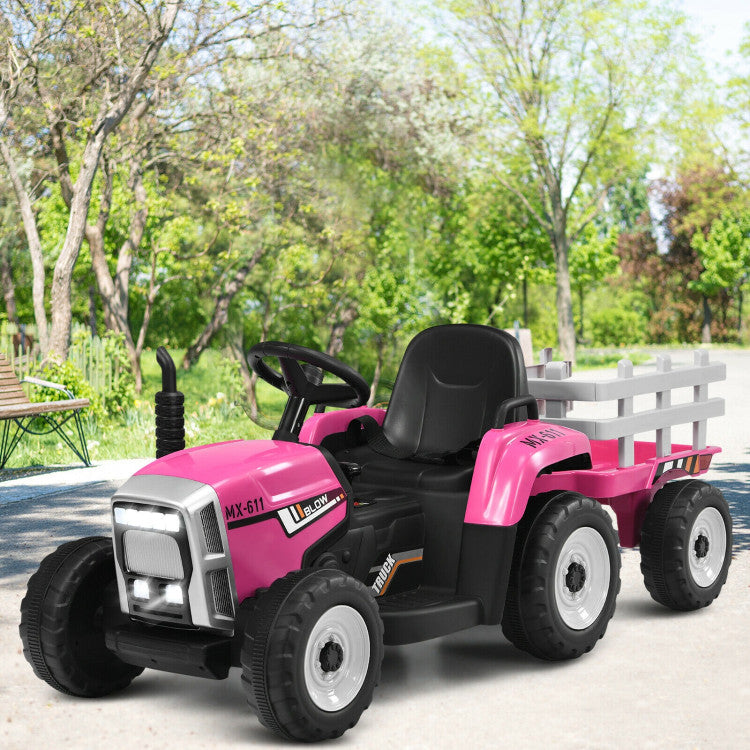12V Battery Powered Ride On Tractor Electric Vehicle Toy Car with 3-Gear-Shift Ground Loader and Remote Control-Canada Only