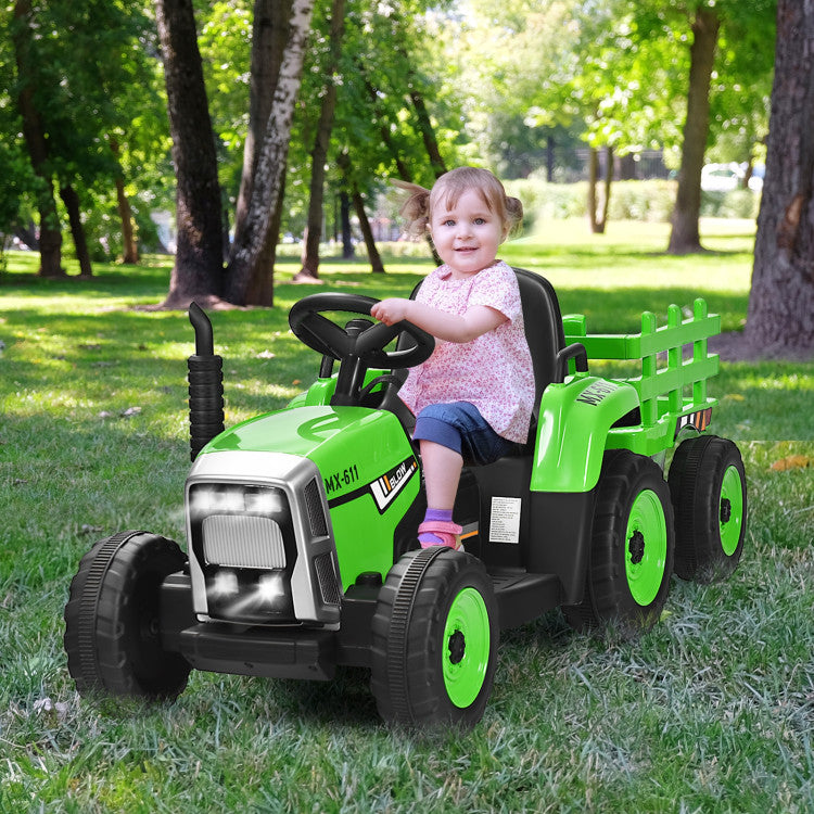 12V Battery Powered Ride On Tractor Electric Vehicle Toy Car with 3-Gear-Shift Ground Loader and Remote Control-Canada Only