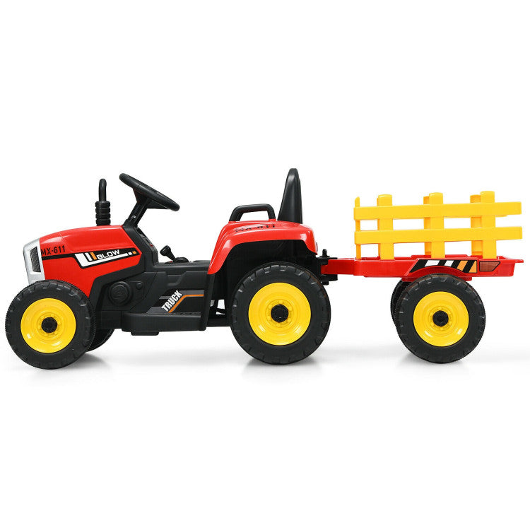 12V Battery Powered Ride On Tractor Electric Vehicle Toy Car with 3-Gear-Shift Ground Loader and Remote Control-Canada Only