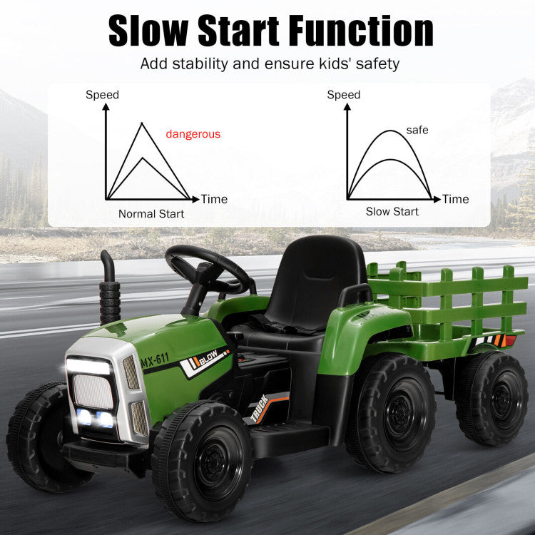 12V Battery Powered Ride On Tractor Electric Vehicle Toy Car with 3-Gear-Shift Ground Loader and Remote Control-Canada Only